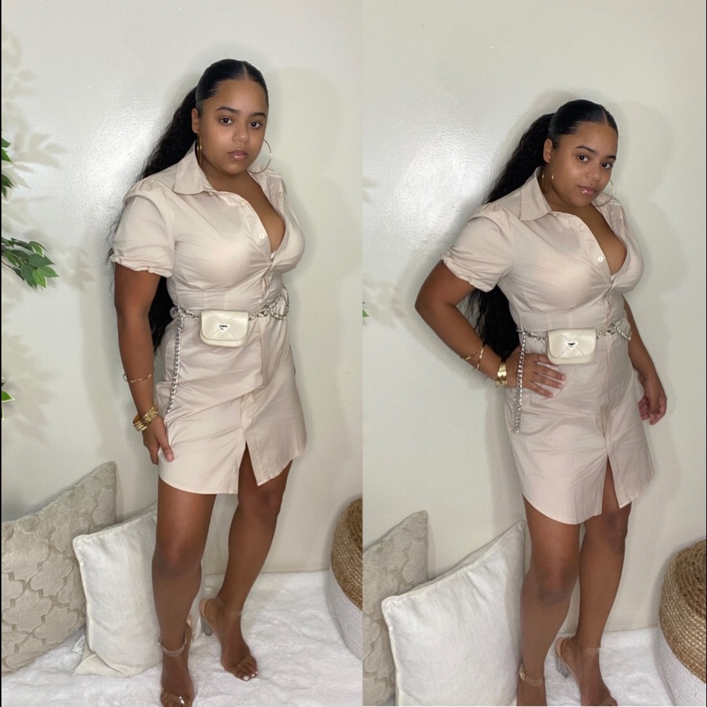 Mini Khaki Dress with small purse
